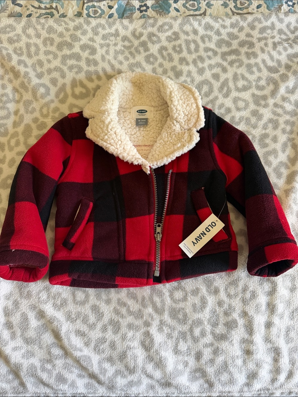 Old Navy Red & Black Buffalo Plaid Sherpa-Lined Jacket